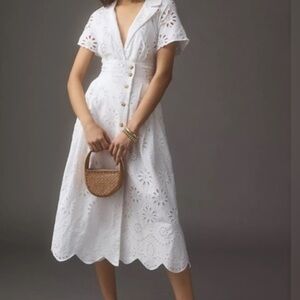 Maeve by Anthropologie || eyelet midi white shirt dress
